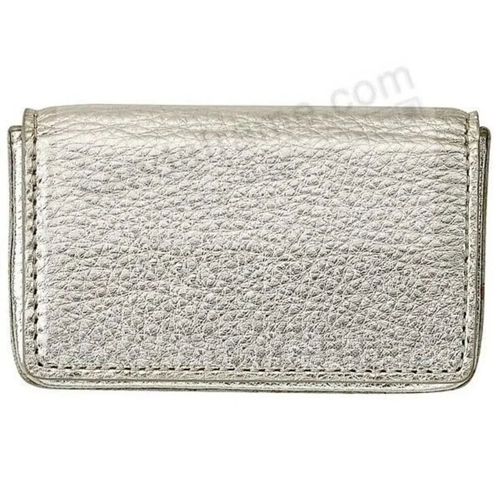 MAGNETIC CARD CASE (HARD) IN METALLIC WHITE-GOLD GOATSKIN LEATHER